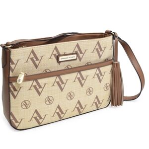 Adrienne Vittadini Brown Signature Straw Minibag NWT